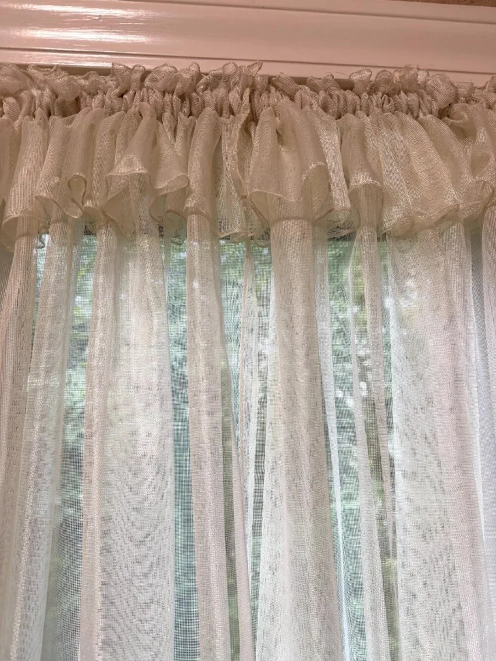 Lot of 2 Pairs Vintage Country Cottage Ruffled Mesh Sheer Curtains 89